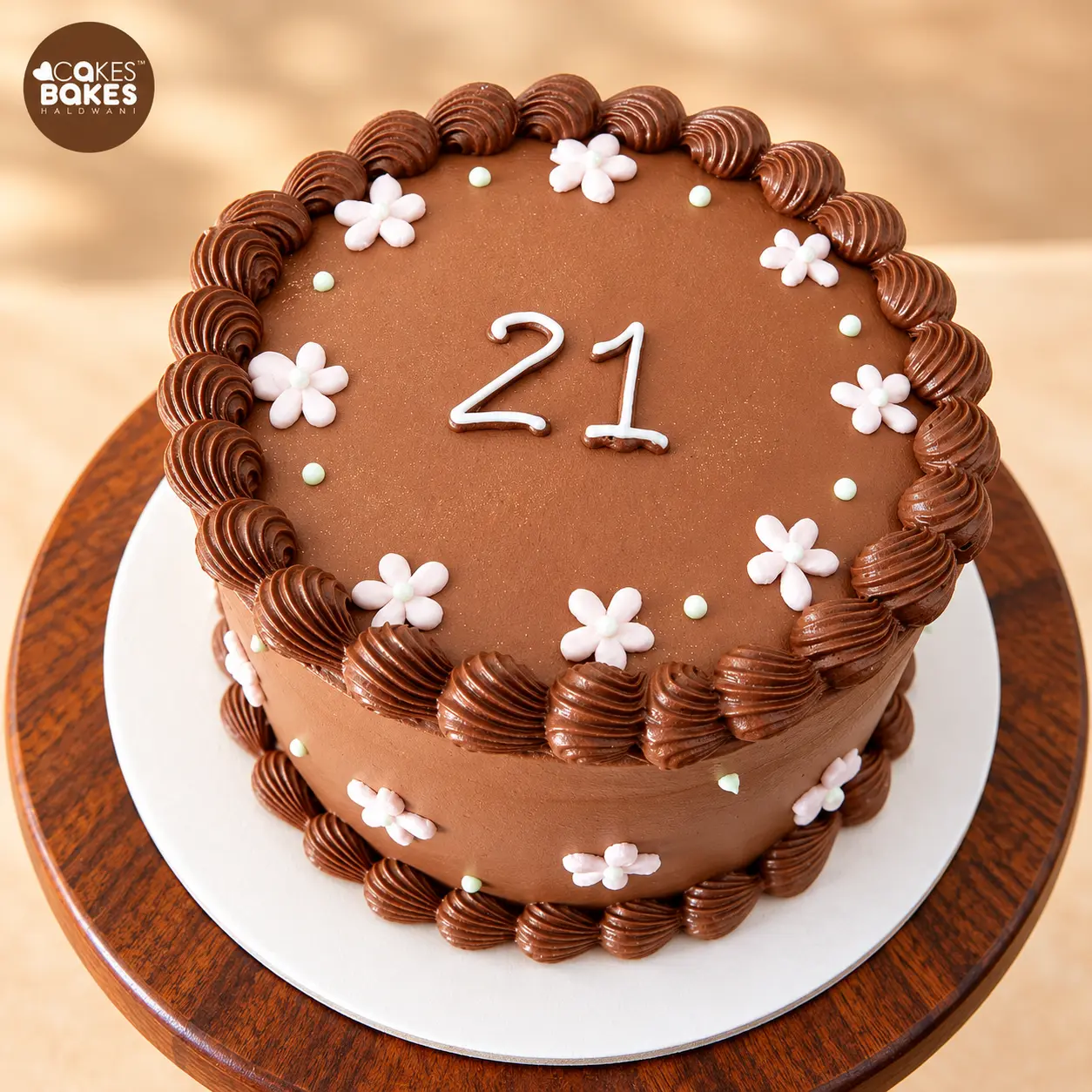 Chocolate 21st Birthday Cake with Flowers — 100% eggless cake by Cakes & Bakes Haldwani