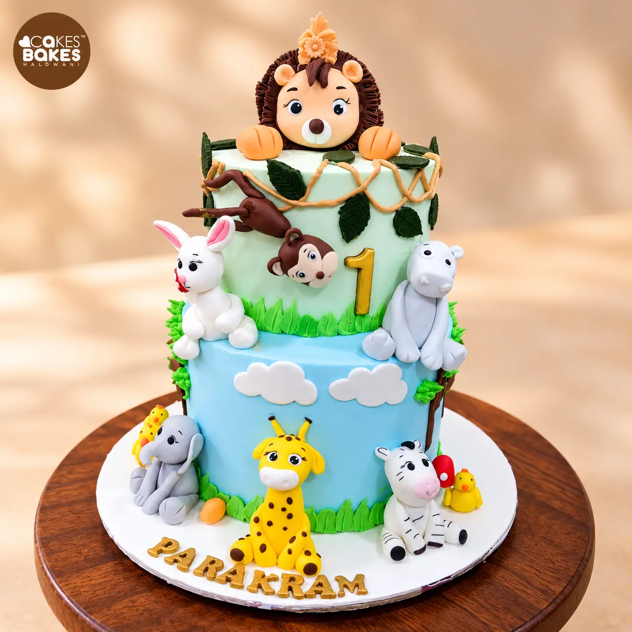 Jungle Safari First Birthday Cake — 100% eggless cake by Cakes & Bakes Haldwani