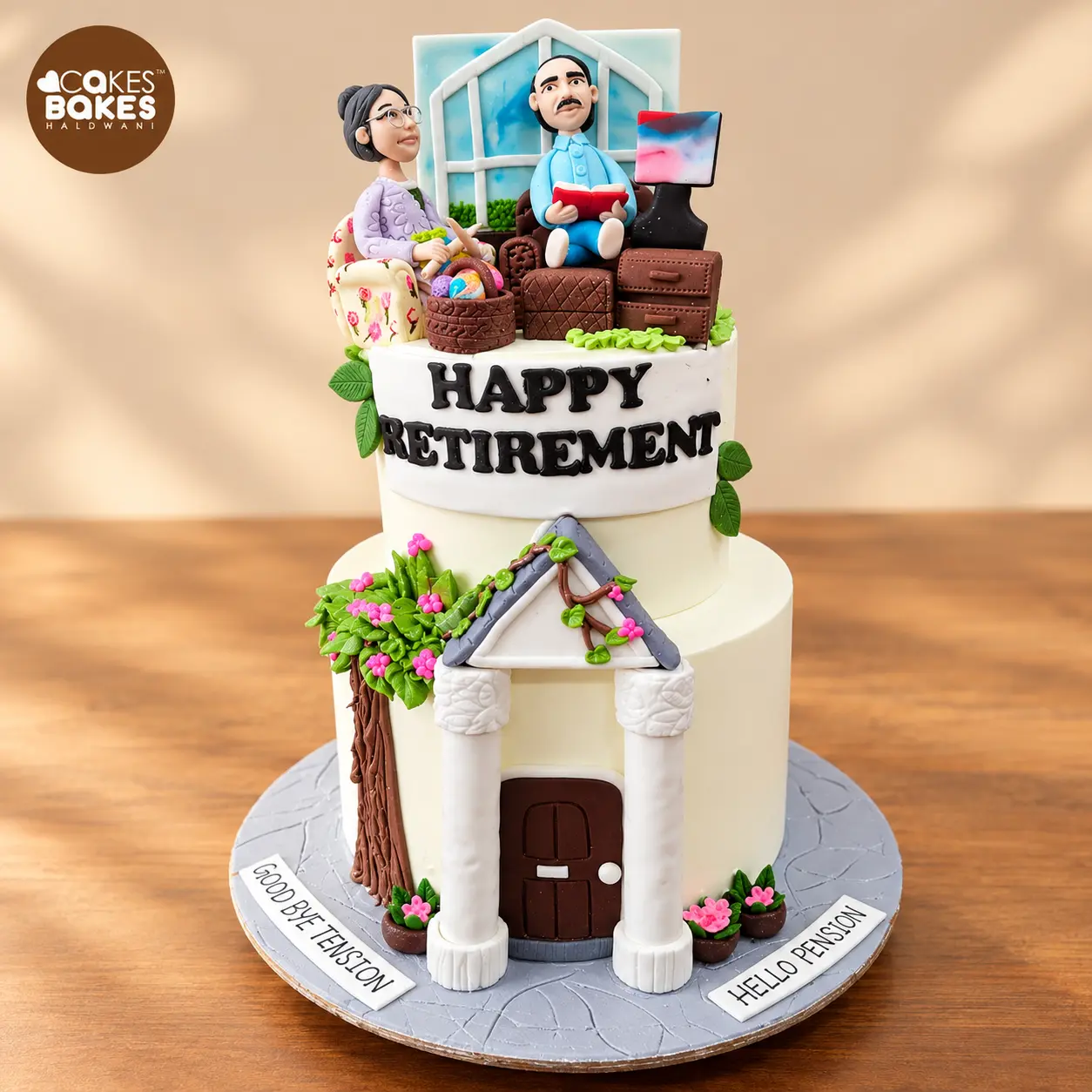 Happy Retirement Cake Diorama — 100% eggless cake by Cakes & Bakes Haldwani