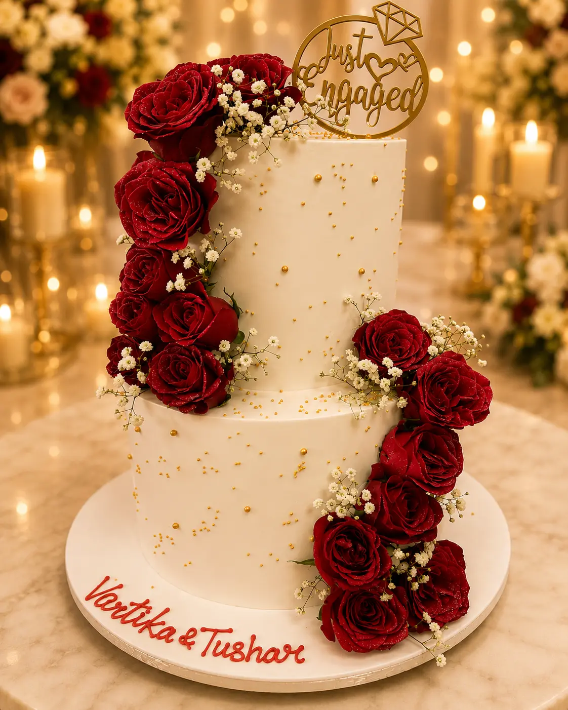 Just Engaged Floral Cake — 100% eggless cake at Cakes & Bakes Haldwani