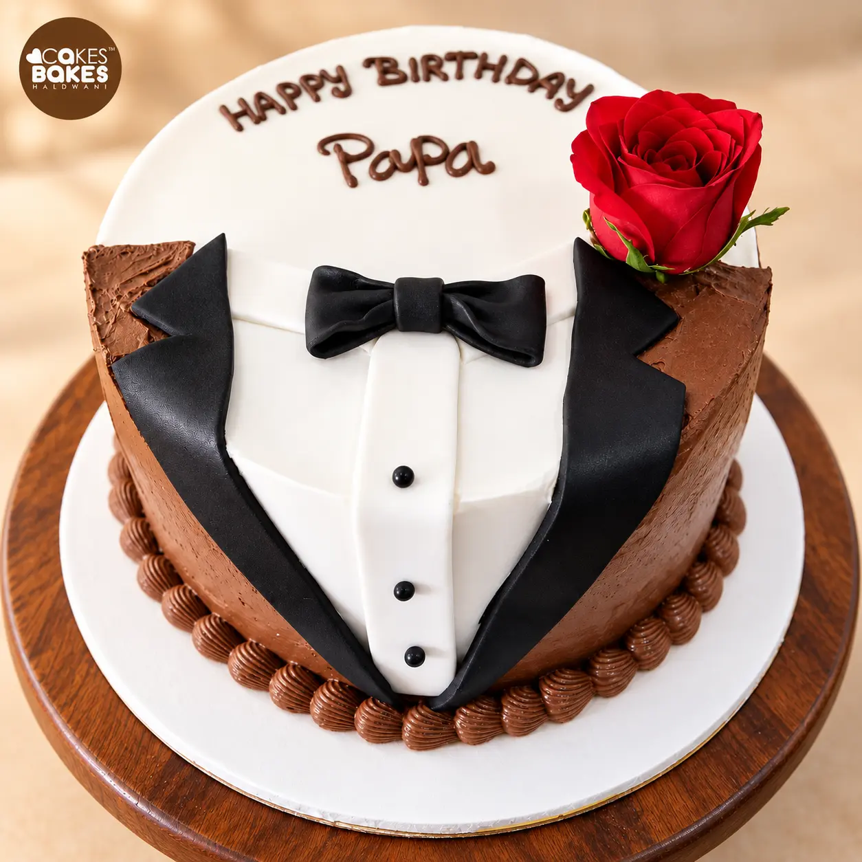 Tuxedo Birthday Cake with Red Rose — 100% eggless cake by Cakes & Bakes Haldwani